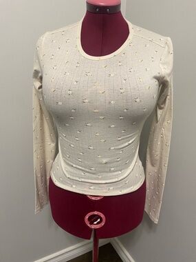 Twik Floral Pointelle Cotton Long Sleeve Top, Sz S